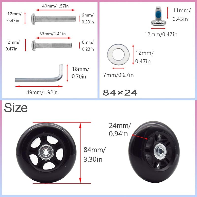 Ruidee 4 Pcs Luggage Suitcase Replacement Wheels 84x24mm Wear-Resistant Luggage Wheels Rubber Rotating Wheel Low Noise for Trolley Travel Case Carry-on Roller Bag (SXL/84x24mm) - Image 2